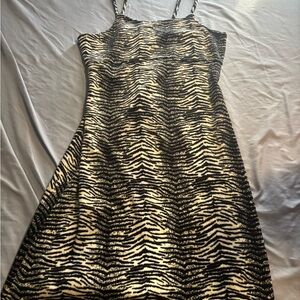 Striped Zebra-Print Spaghetti Strap Dress in Black and Cream